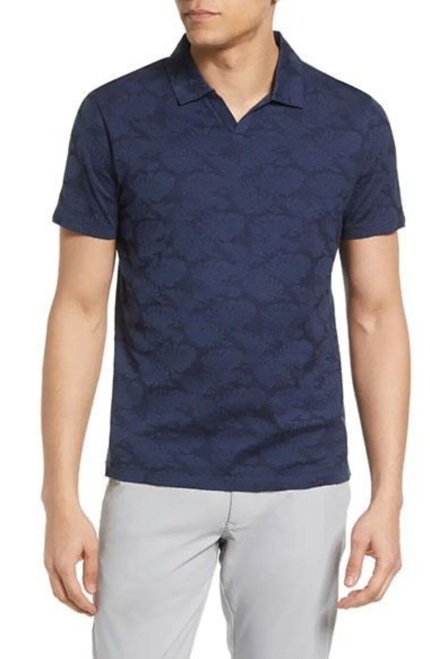 ✨Robert Barakett Troy Open Collar Jacquard Navy Sz XXL Polo✨